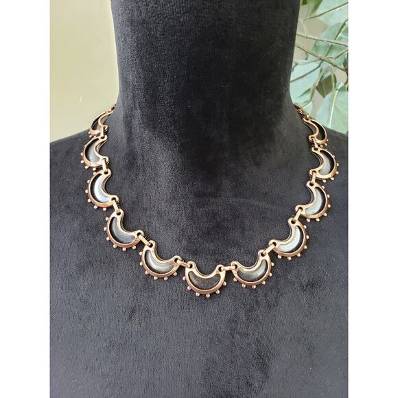 Women Copper with Black Enamel Crescent Moons Clip-On Link Necklace with Lobster - Picture 1 of 6